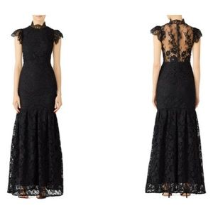 ML Monique Lhuillier Black Trumpet Lace Gown